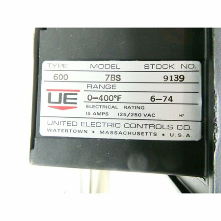 Ue United Electric 0-400F 125/250V-AC TEMPERATURE CONTROLLER 600-7BS